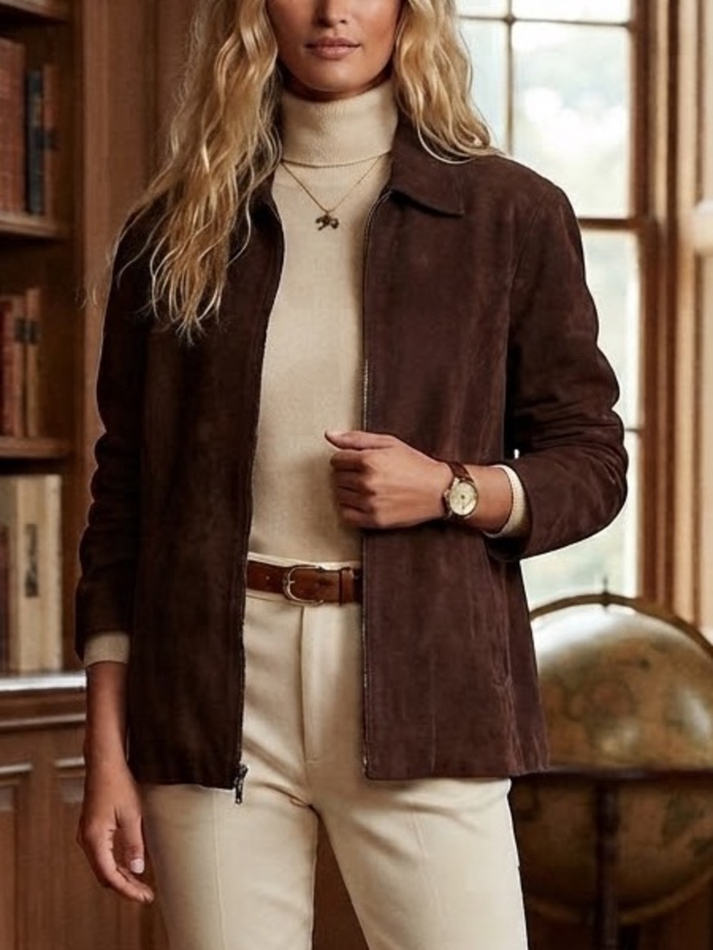 Women's Brown Suede Zip Jacket